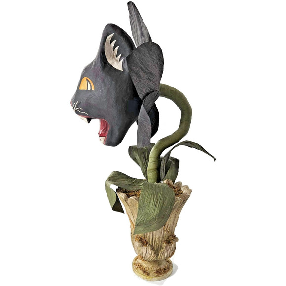 Bethany Lowe Scaredy Cat Orchid Halloween Black Paper Mache Flower Urn 18" Rare - Picture 7 of 10